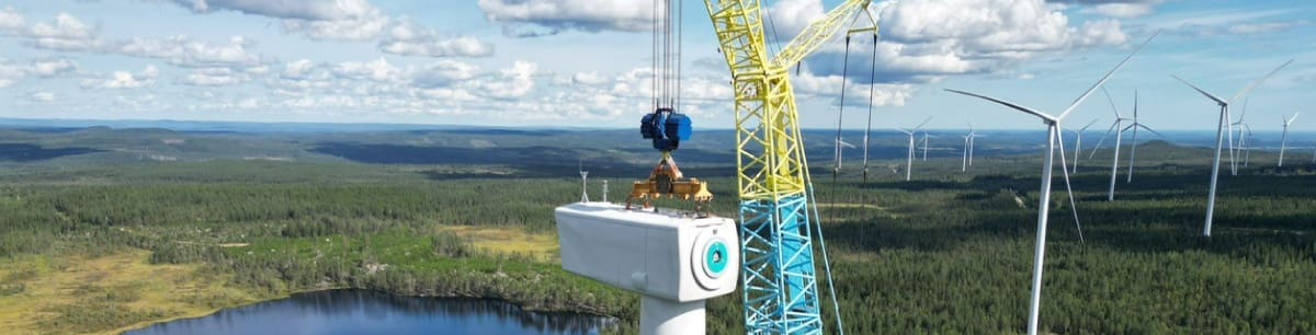 MCE wind turbine construction - view from top of a wind turbine looking over a green landscape