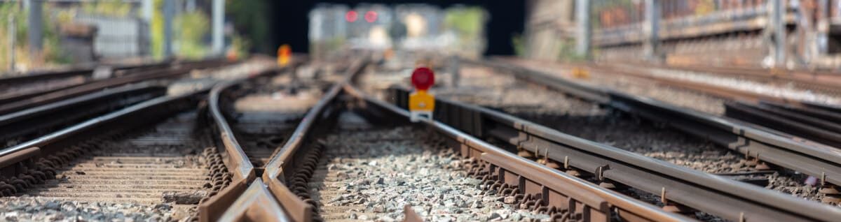 Close up of railway tracks and signal lights